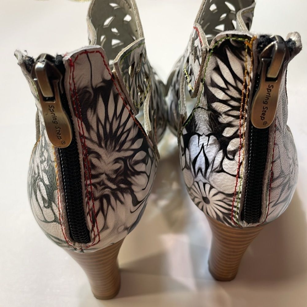 L’Artistic Womens Spring Step Amora Hand Painted Leather Sandal Heel Sz 10.5 - Picture 5 of 14
